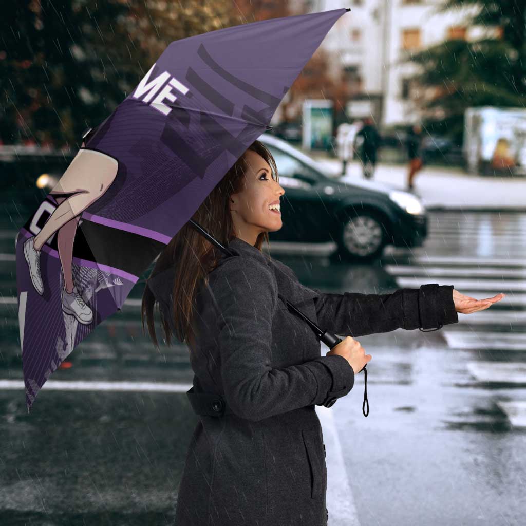 Personalized Shinazugawa Genya Demon Slayer Badminton Umbrella with Racket Action Pose and Purple White Graphic Design - The Mazicc