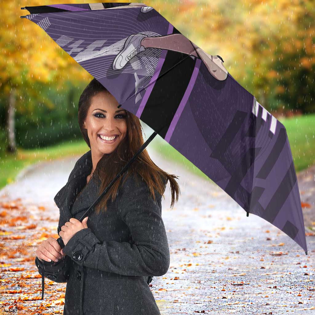 Personalized Shinazugawa Genya Demon Slayer Badminton Umbrella with Racket Action Pose and Purple White Graphic Design - The Mazicc