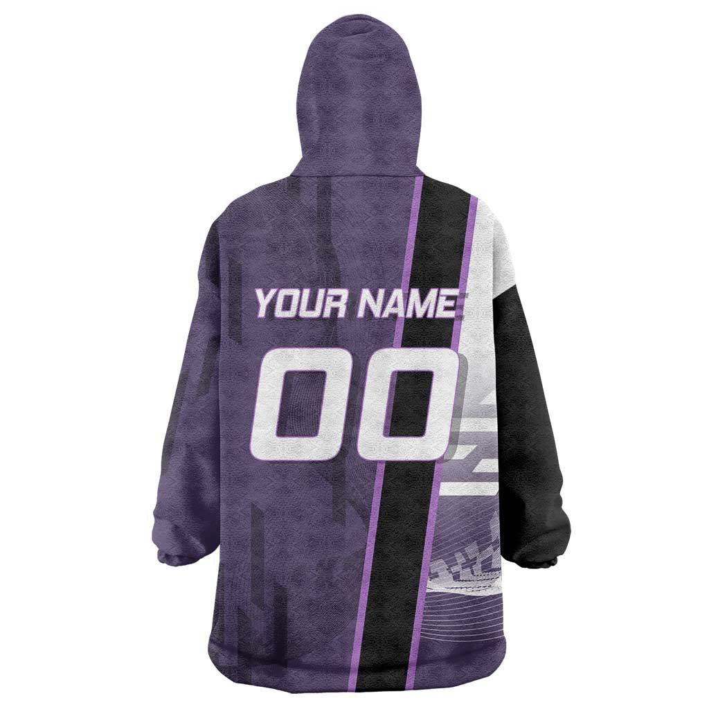 Personalized Shinazugawa Genya Demon Slayer Badminton Wearable Blanket Hoodie with Racket Action Pose and Purple White Graphic Design - The Mazicc
