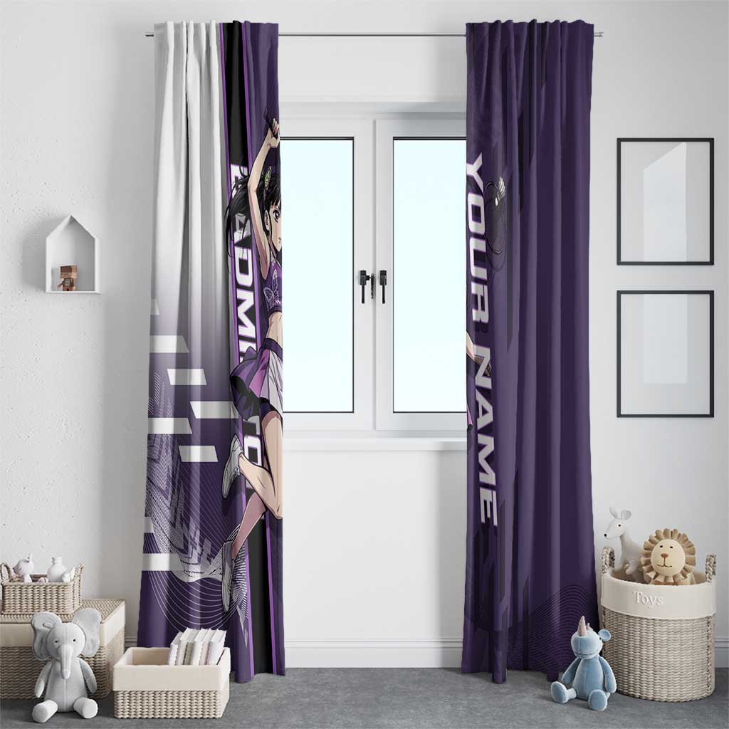 Personalized Shinazugawa Genya Demon Slayer Badminton Window Curtain with Racket Action Pose and Purple White Graphic Design - The Mazicc