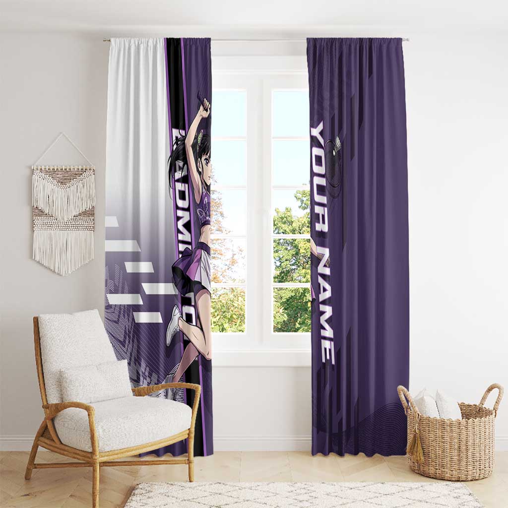 Personalized Shinazugawa Genya Demon Slayer Badminton Window Curtain with Racket Action Pose and Purple White Graphic Design - The Mazicc
