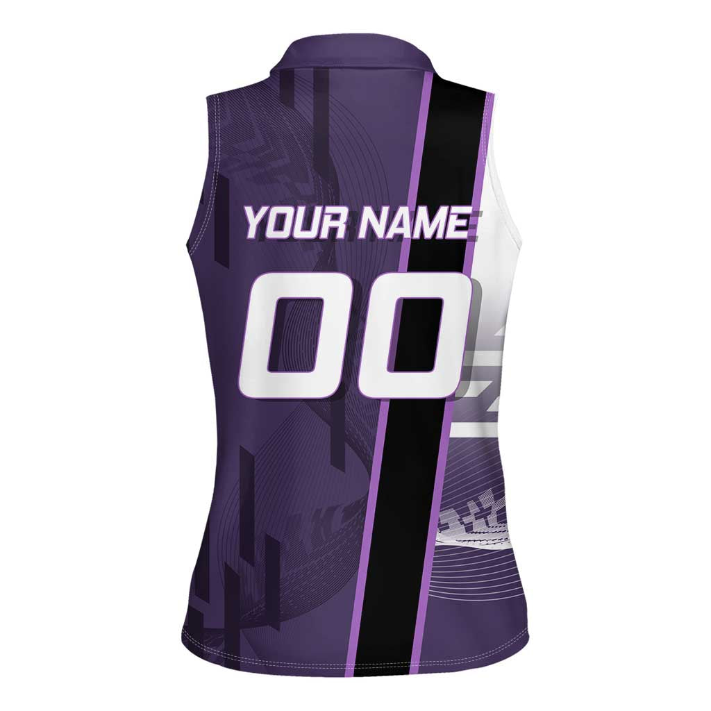 Personalized Shinazugawa Genya Demon Slayer Badminton Women Sleeveless Polo Shirt with Racket Action Pose and Purple White Graphic Design - The Mazicc