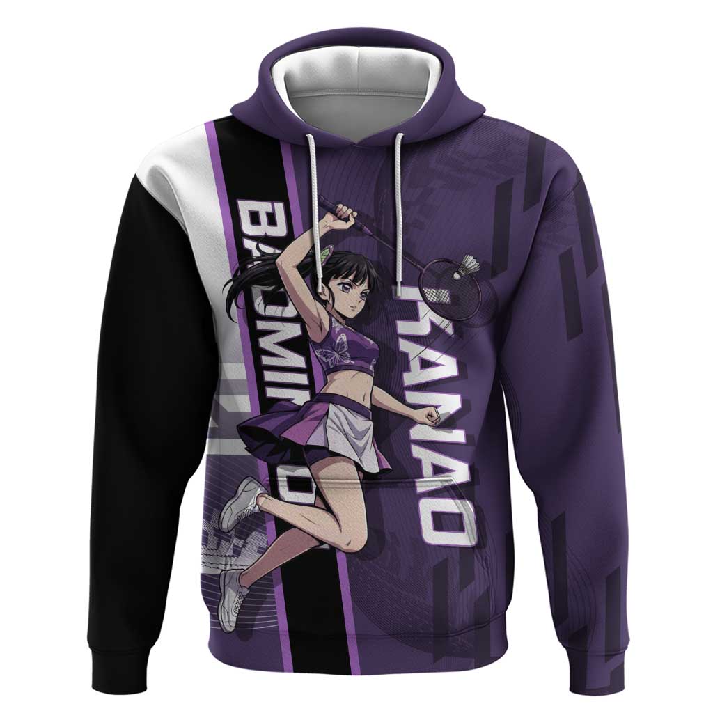 Personalized Shinazugawa Genya Demon Slayer Badminton Zip Hoodie with Racket Action Pose and Purple White Graphic Design - The Mazicc