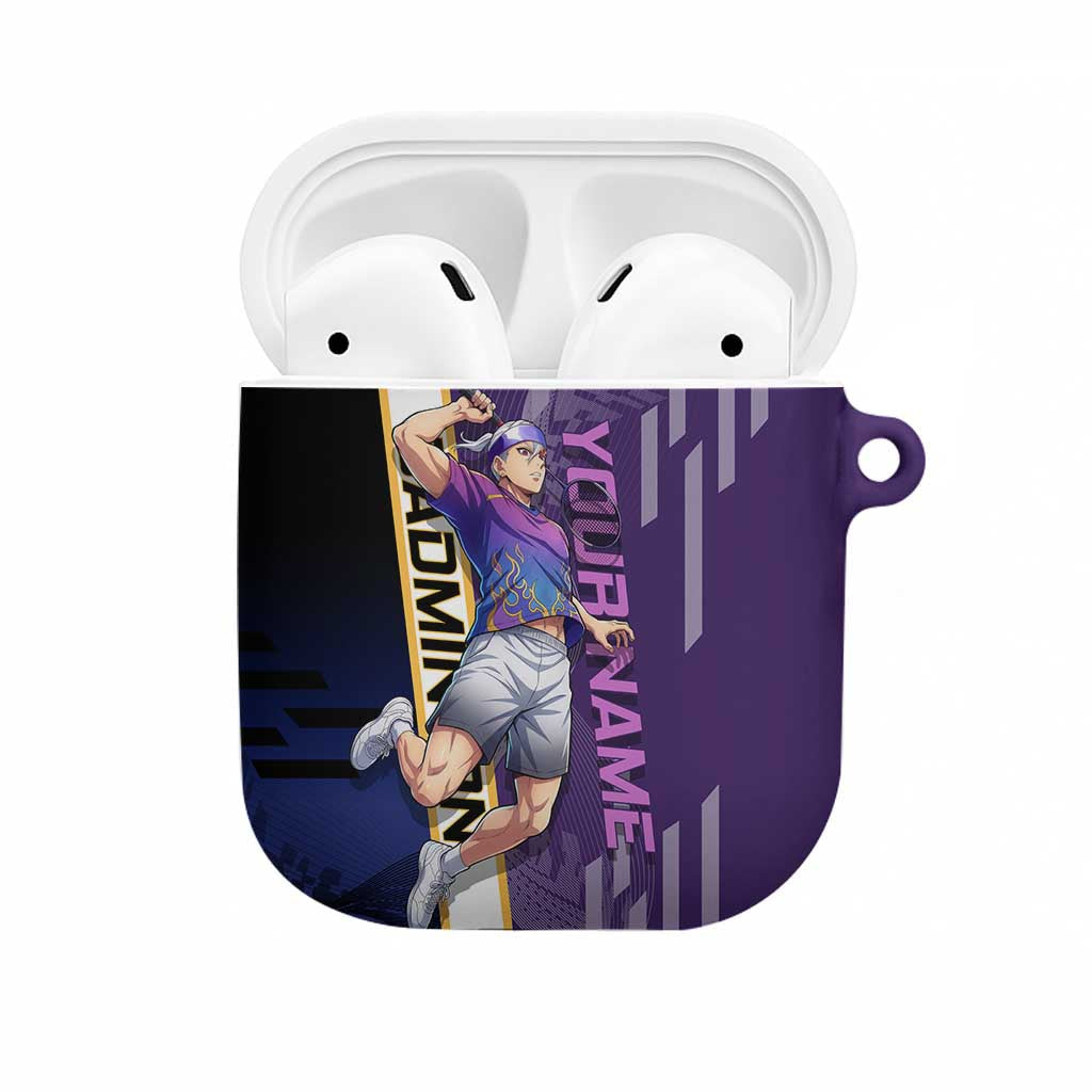 Personalized Tengen Uzui Demon Slayer Badminton AirPods Case with Racket Action Pose and Purple Black Graphic Design - The Mazicc