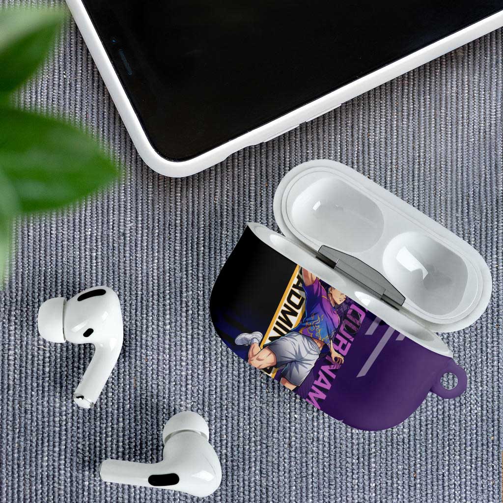 Personalized Tengen Uzui Demon Slayer Badminton AirPods Case with Racket Action Pose and Purple Black Graphic Design - The Mazicc