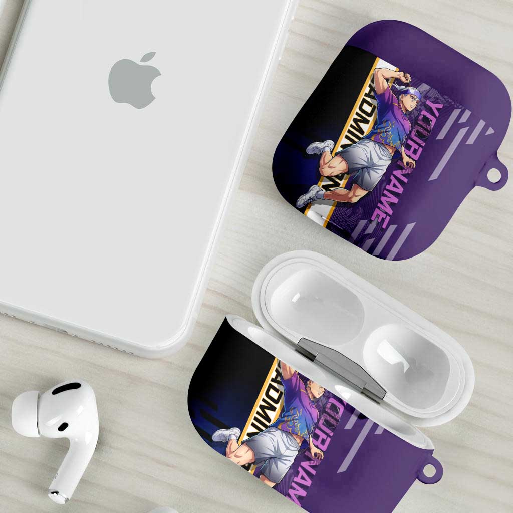 Personalized Tengen Uzui Demon Slayer Badminton AirPods Case with Racket Action Pose and Purple Black Graphic Design - The Mazicc