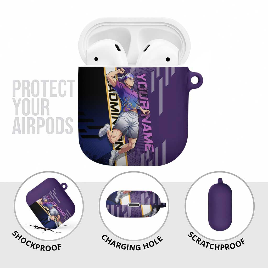 Personalized Tengen Uzui Demon Slayer Badminton AirPods Case with Racket Action Pose and Purple Black Graphic Design - The Mazicc