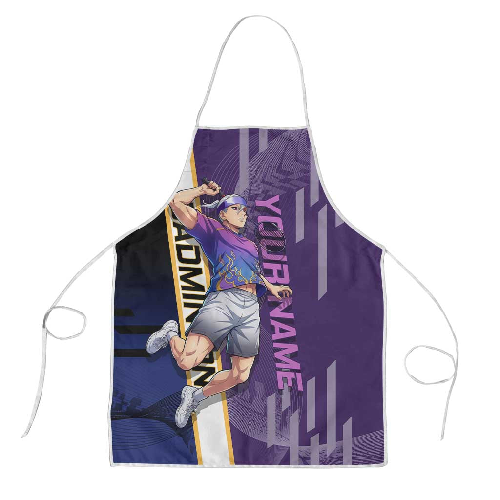 Personalized Tengen Uzui Demon Slayer Badminton Apron with Racket Action Pose and Purple Black Graphic Design - The Mazicc