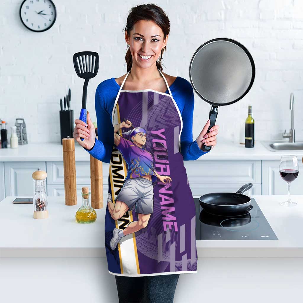 Personalized Tengen Uzui Demon Slayer Badminton Apron with Racket Action Pose and Purple Black Graphic Design - The Mazicc