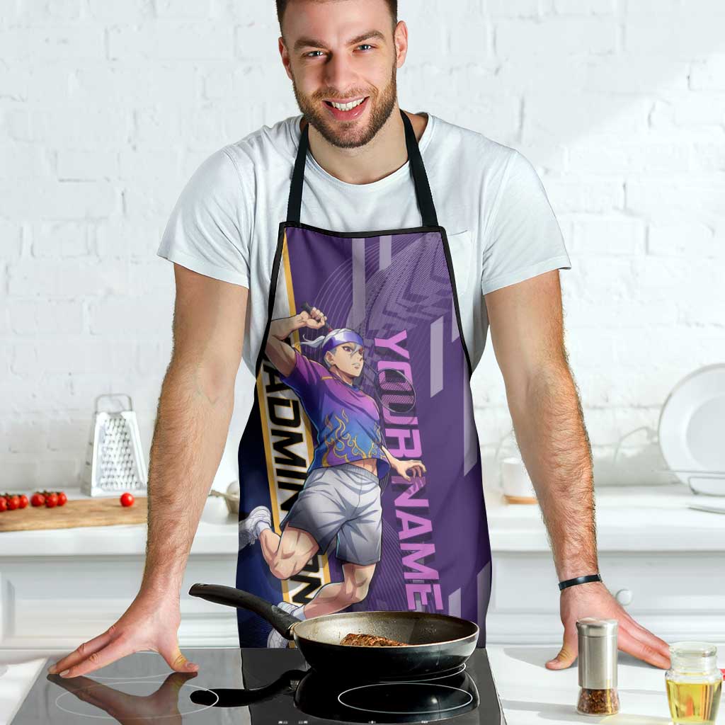 Personalized Tengen Uzui Demon Slayer Badminton Apron with Racket Action Pose and Purple Black Graphic Design - The Mazicc