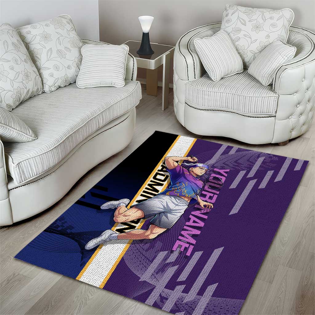 Personalized Tengen Uzui Demon Slayer Badminton Area Rug with Racket Action Pose and Purple Black Graphic Design - The Mazicc