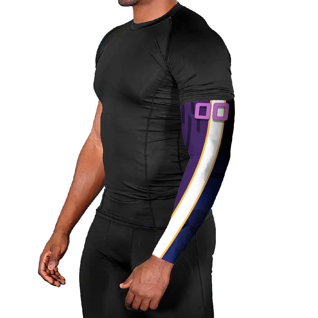 Personalized Tengen Uzui Demon Slayer Badminton Arm Sleeves with Racket Action Pose and Purple Black Graphic Design - The Mazicc