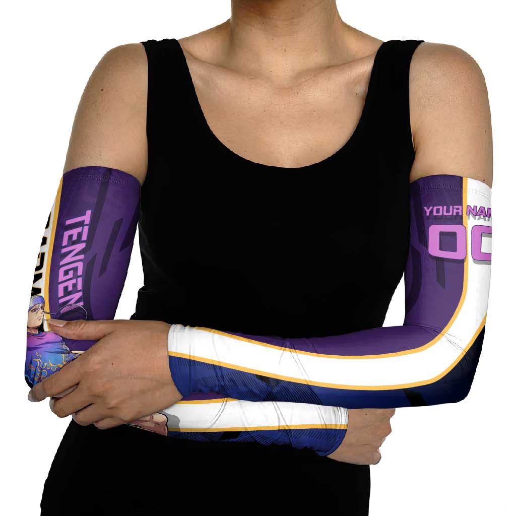 Personalized Tengen Uzui Demon Slayer Badminton Arm Sleeves with Racket Action Pose and Purple Black Graphic Design - The Mazicc