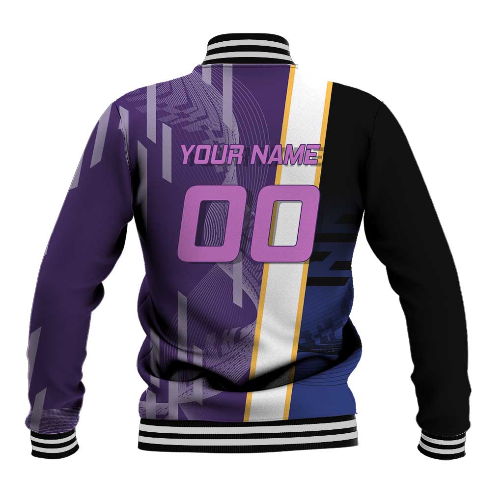 Personalized Tengen Uzui Demon Slayer Badminton Baseball Jacket with Racket Action Pose and Purple Black Graphic Design - The Mazicc