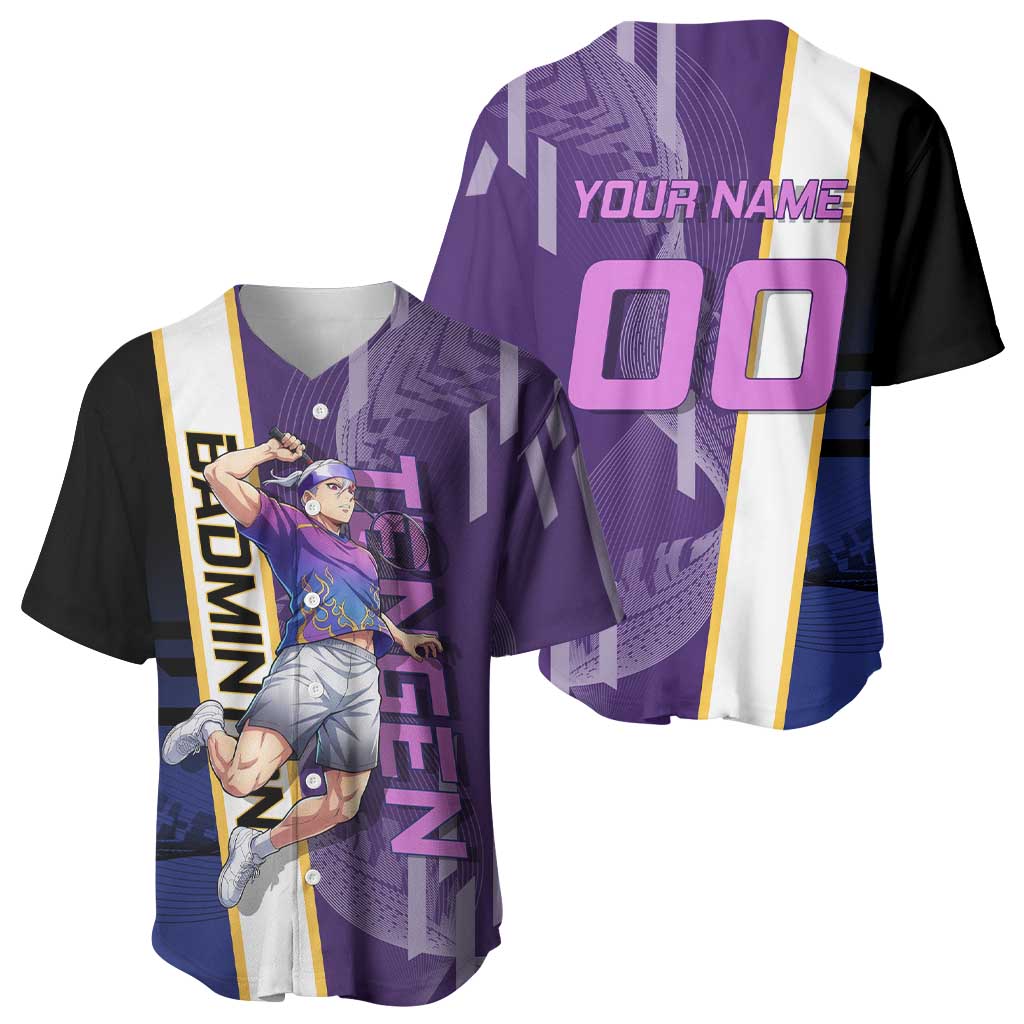Personalized Tengen Uzui Demon Slayer Badminton Baseball Jersey with Racket Action Pose and Purple Black Graphic Design - The Mazicc
