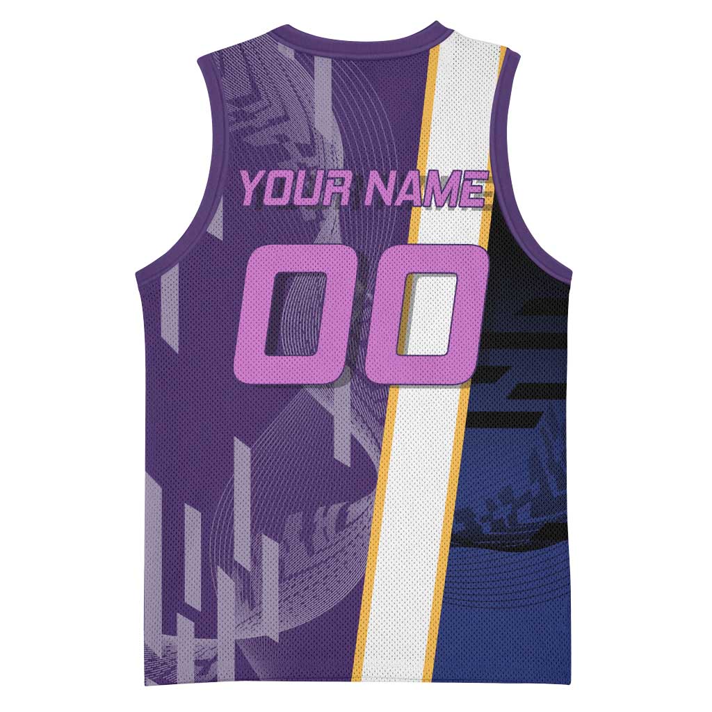 Personalized Tengen Uzui Demon Slayer Badminton Basketball Jersey with Racket Action Pose and Purple Black Graphic Design - The Mazicc