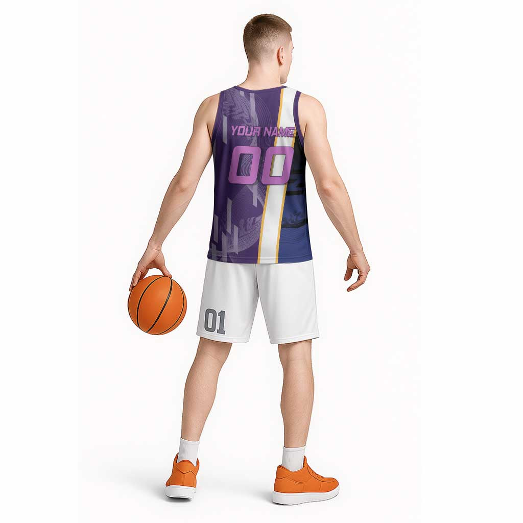 Personalized Tengen Uzui Demon Slayer Badminton Basketball Jersey with Racket Action Pose and Purple Black Graphic Design - The Mazicc
