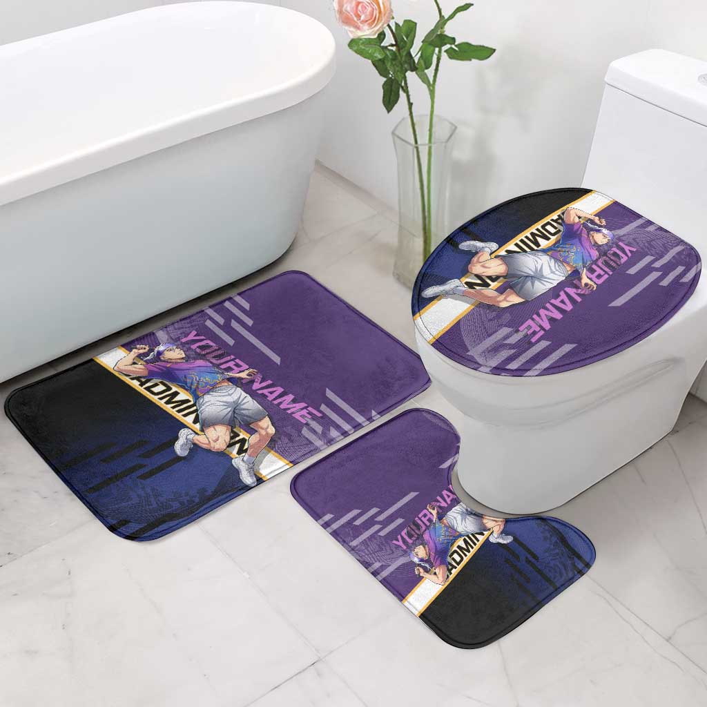 Personalized Tengen Uzui Demon Slayer Badminton Bathroom Set with Racket Action Pose and Purple Black Graphic Design - The Mazicc