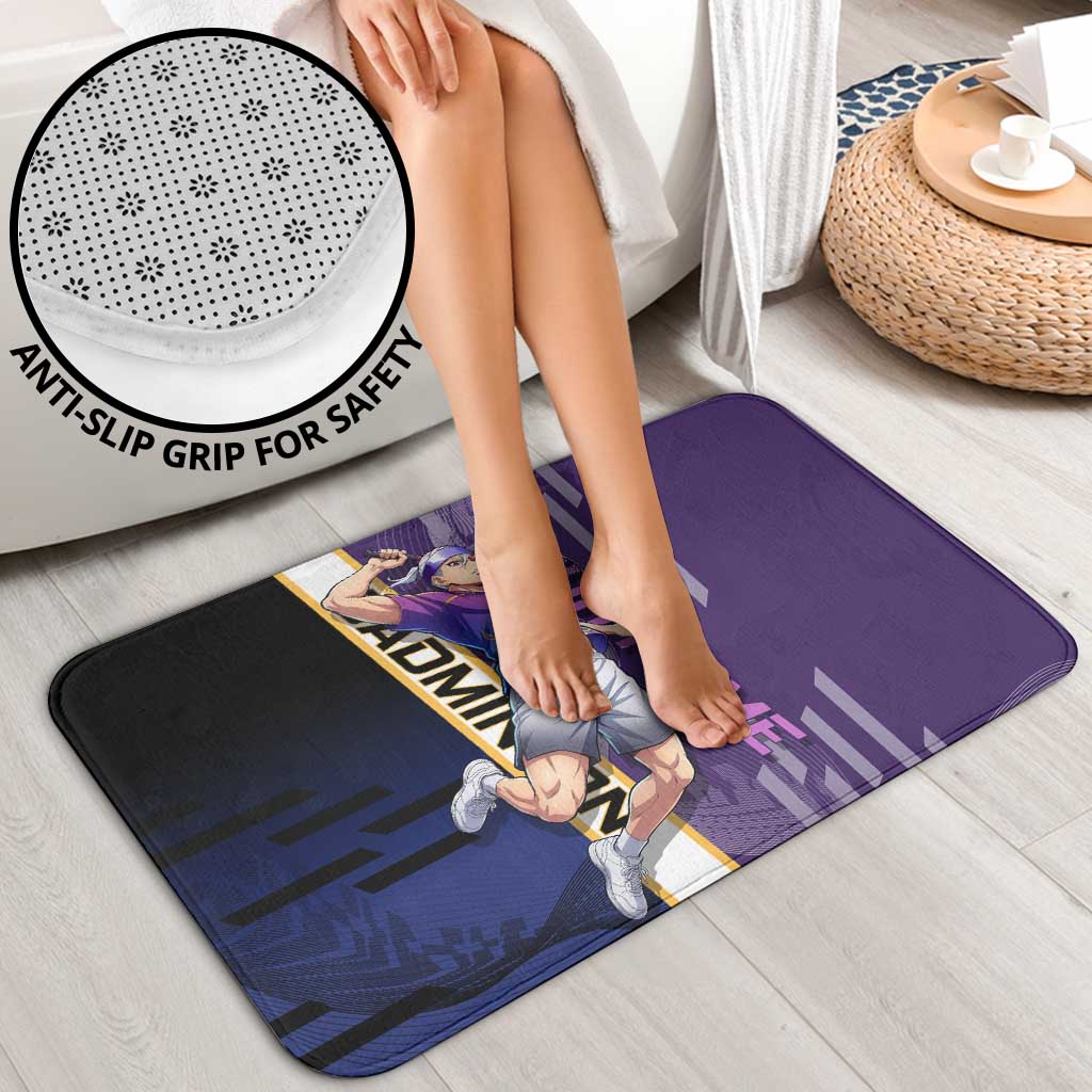 Personalized Tengen Uzui Demon Slayer Badminton Bathroom Set with Racket Action Pose and Purple Black Graphic Design - The Mazicc