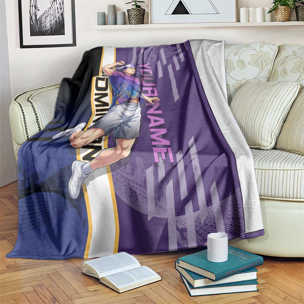 Personalized Tengen Uzui Demon Slayer Badminton Blanket with Racket Action Pose and Purple Black Graphic Design - The Mazicc