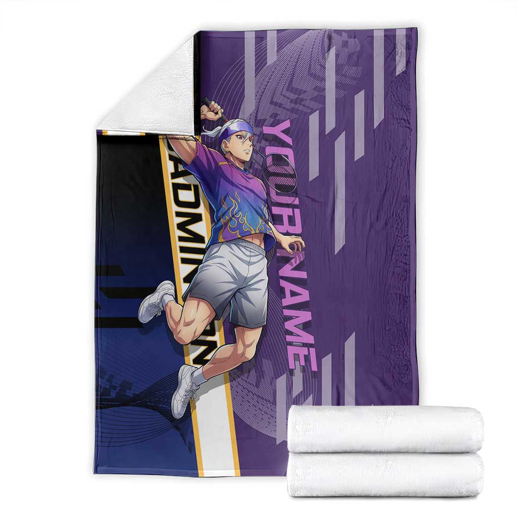 Personalized Tengen Uzui Demon Slayer Badminton Blanket with Racket Action Pose and Purple Black Graphic Design - The Mazicc