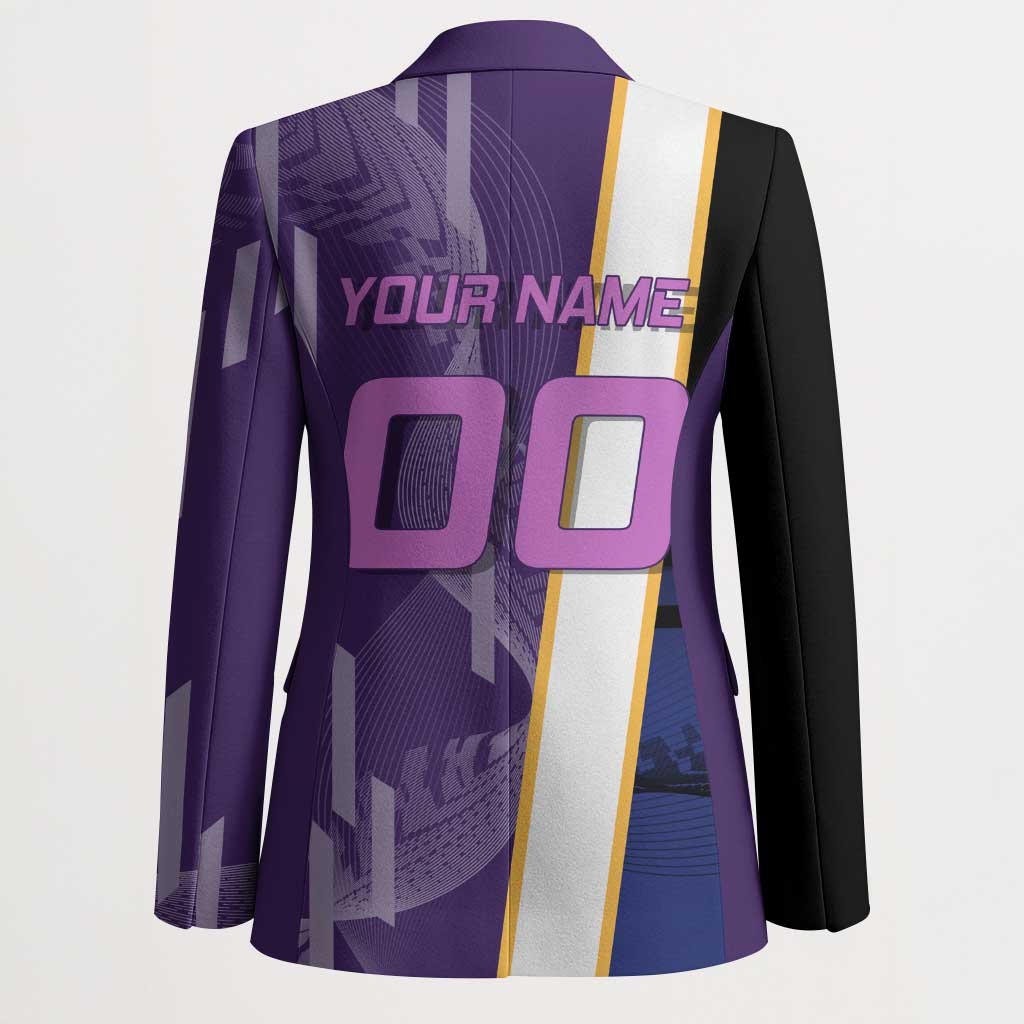 Personalized Tengen Uzui Demon Slayer Badminton Blazer with Racket Action Pose and Purple Black Graphic Design - The Mazicc