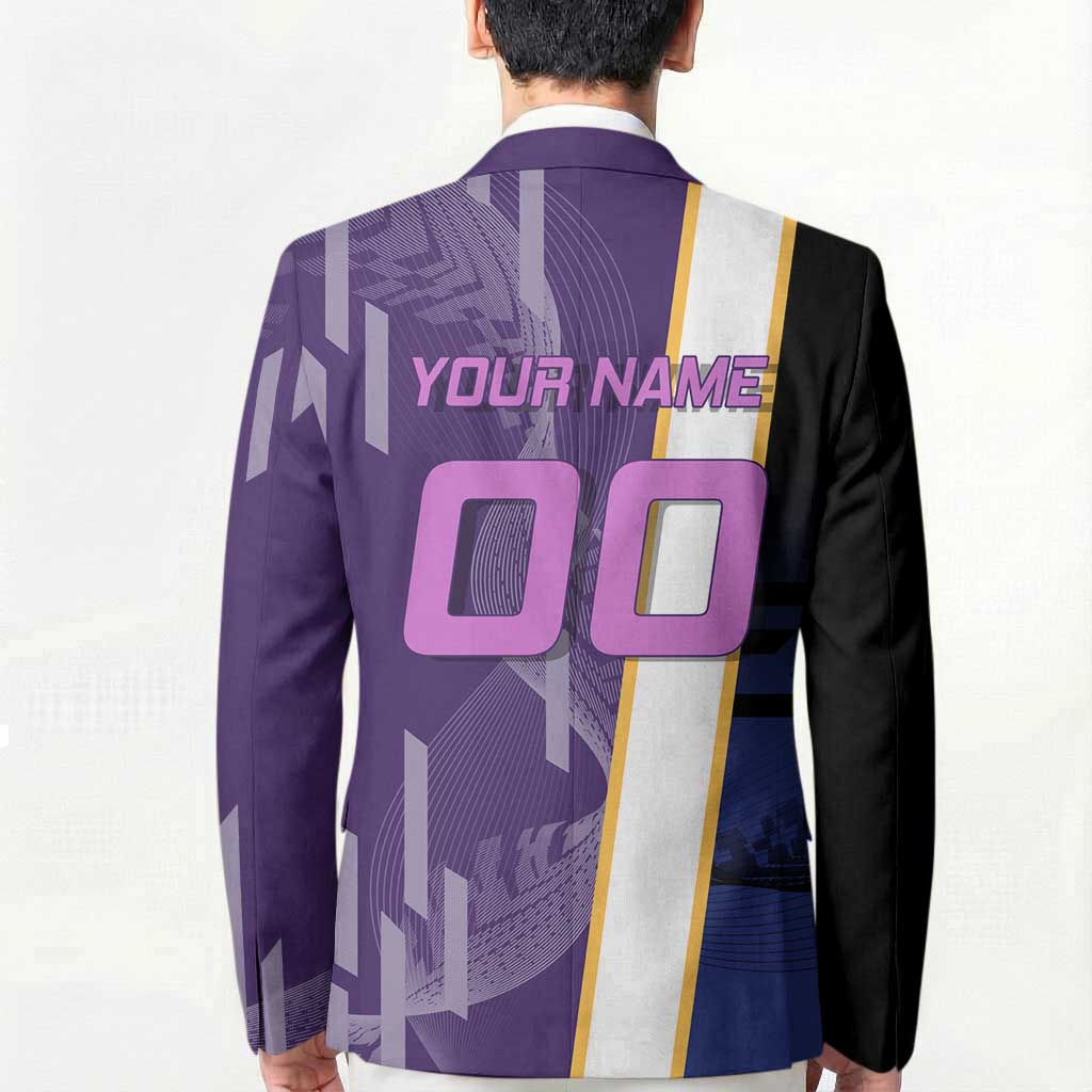Personalized Tengen Uzui Demon Slayer Badminton Blazer with Racket Action Pose and Purple Black Graphic Design - The Mazicc