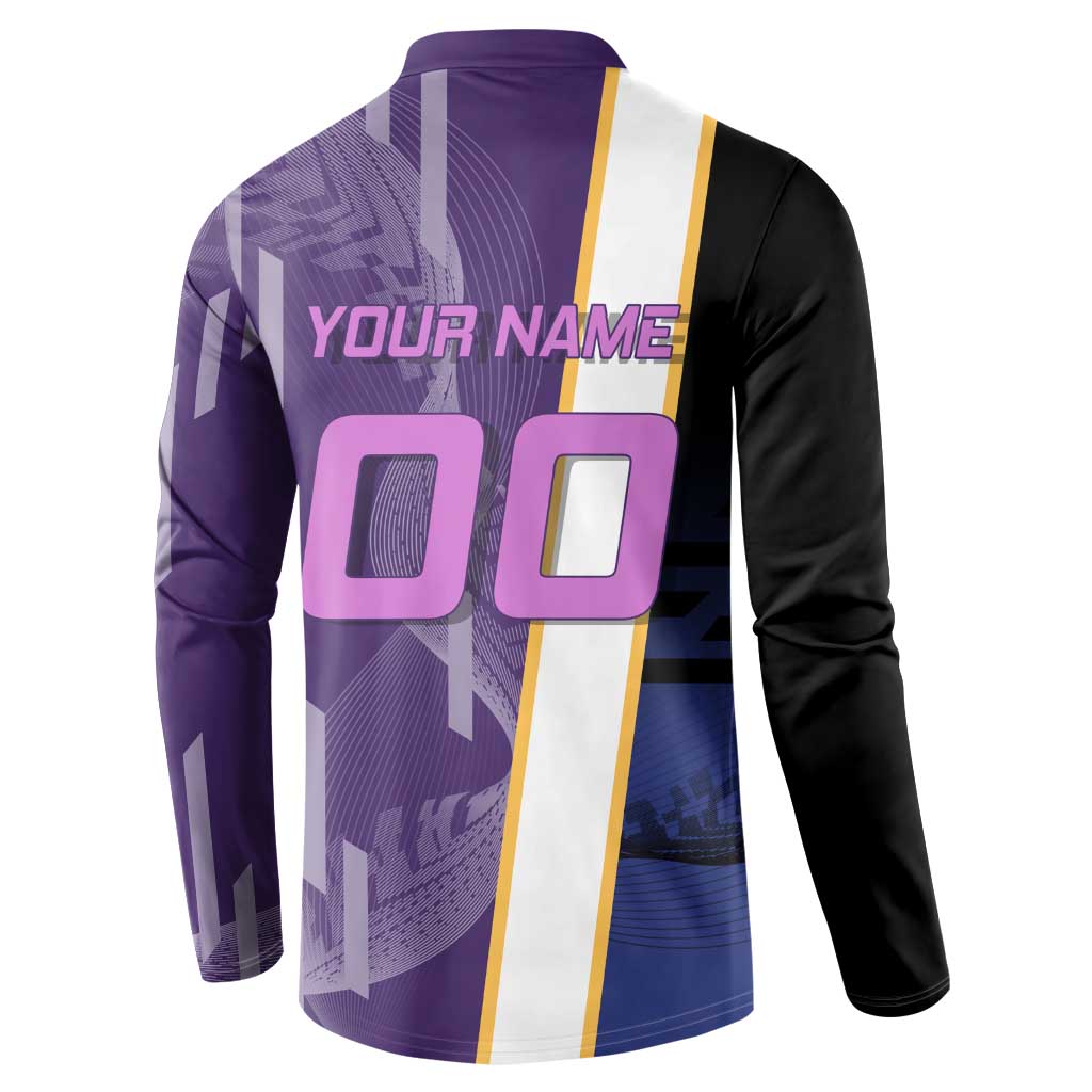 Personalized Tengen Uzui Demon Slayer Badminton Button Sweatshirt with Racket Action Pose and Purple Black Graphic Design - The Mazicc