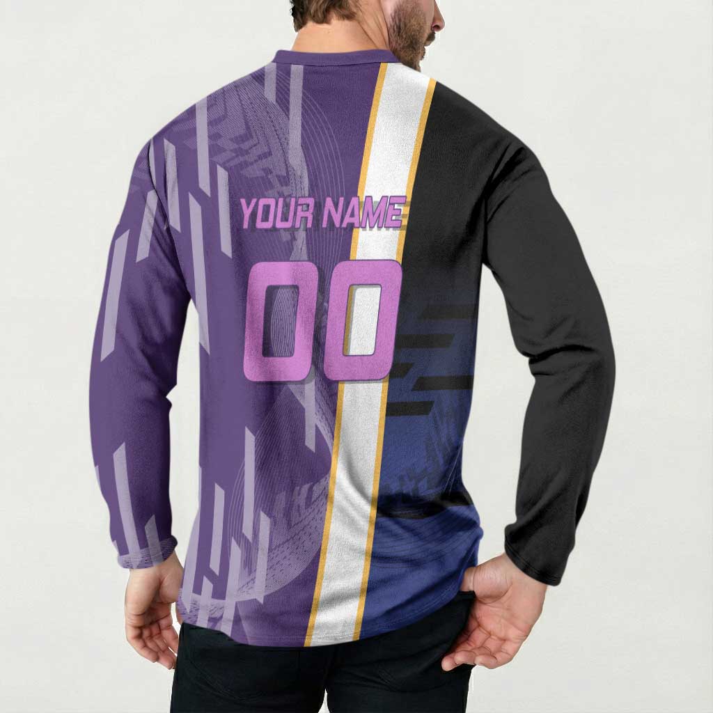 Personalized Tengen Uzui Demon Slayer Badminton Button Sweatshirt with Racket Action Pose and Purple Black Graphic Design - The Mazicc
