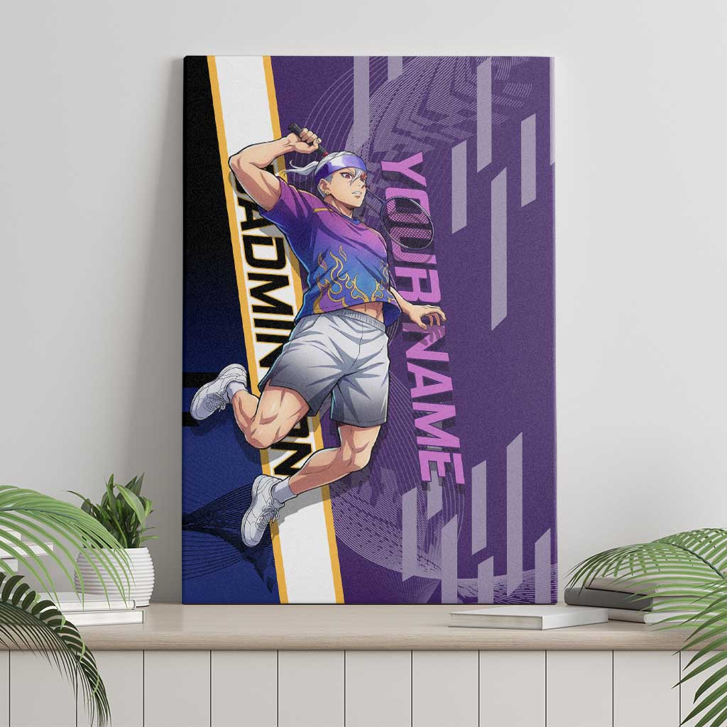 Personalized Tengen Uzui Demon Slayer Badminton Canvas Wall Art with Racket Action Pose and Purple Black Graphic Design - The Mazicc