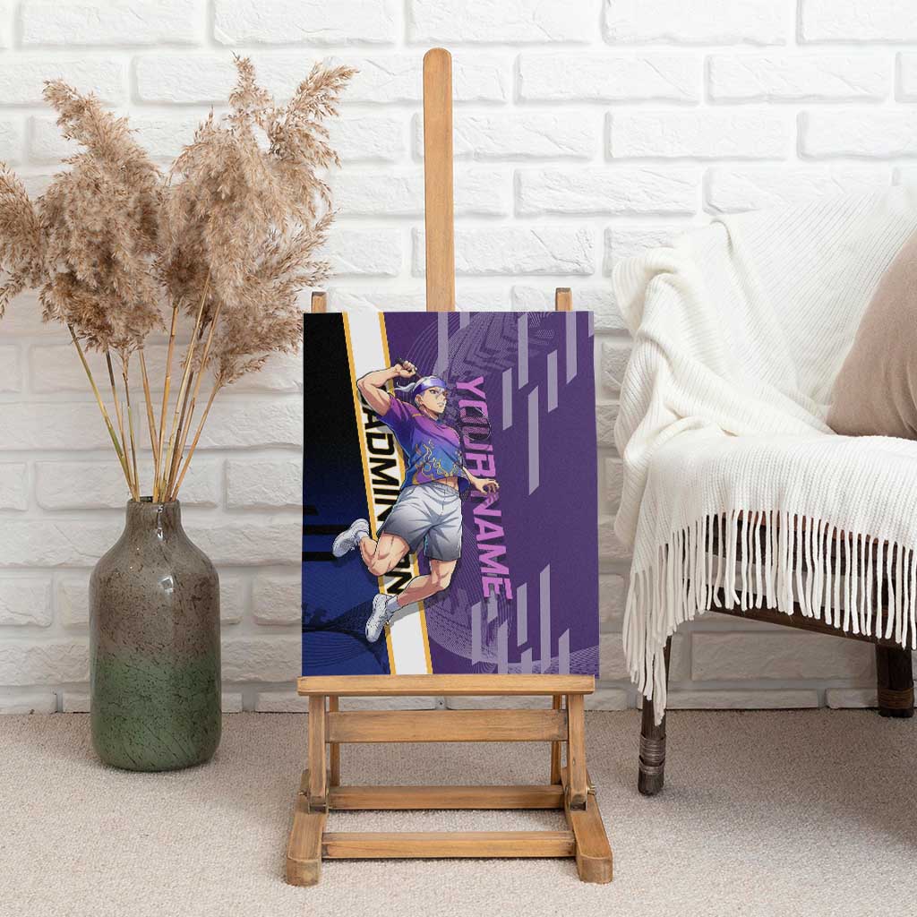 Personalized Tengen Uzui Demon Slayer Badminton Canvas Wall Art with Racket Action Pose and Purple Black Graphic Design - The Mazicc