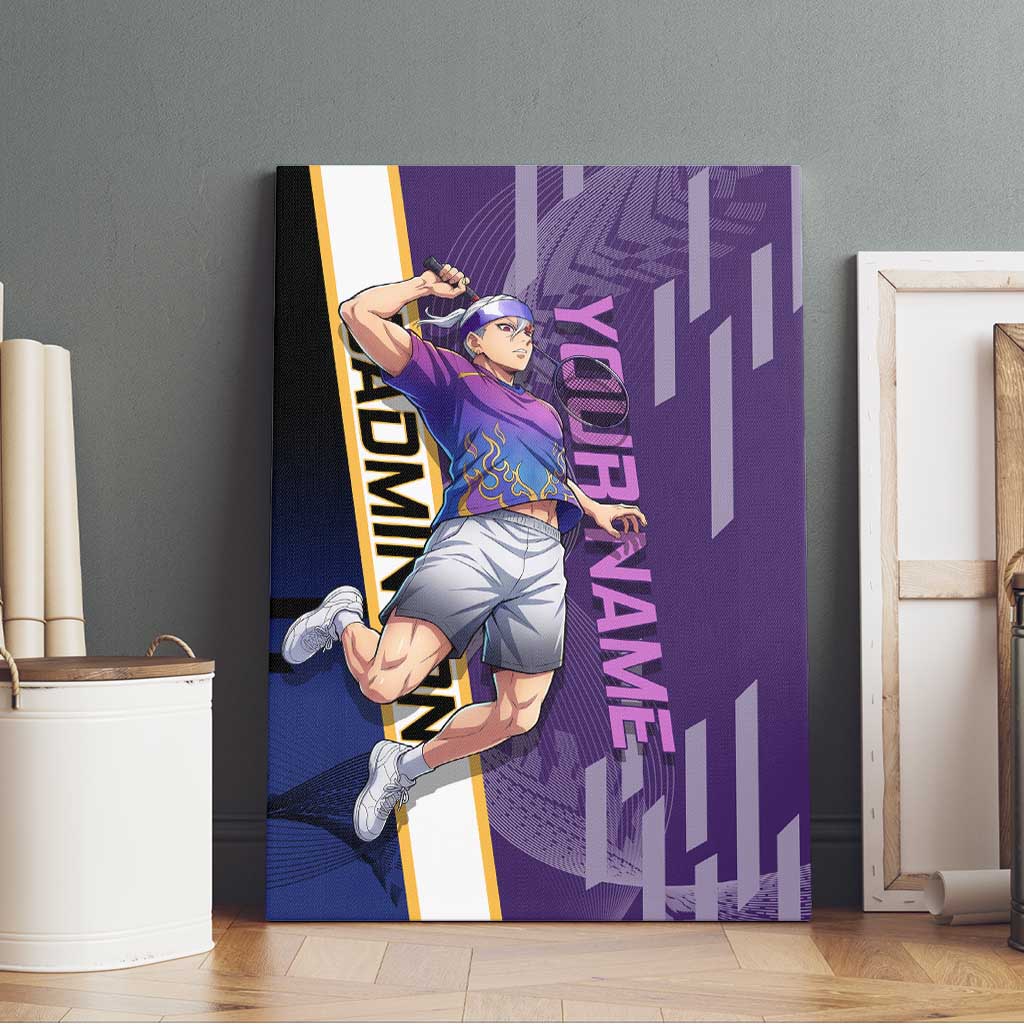 Personalized Tengen Uzui Demon Slayer Badminton Canvas Wall Art with Racket Action Pose and Purple Black Graphic Design - The Mazicc