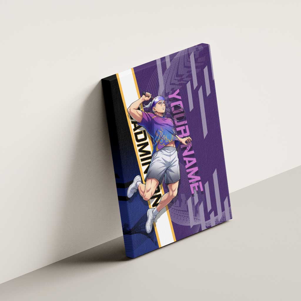 Personalized Tengen Uzui Demon Slayer Badminton Canvas Wall Art with Racket Action Pose and Purple Black Graphic Design - The Mazicc