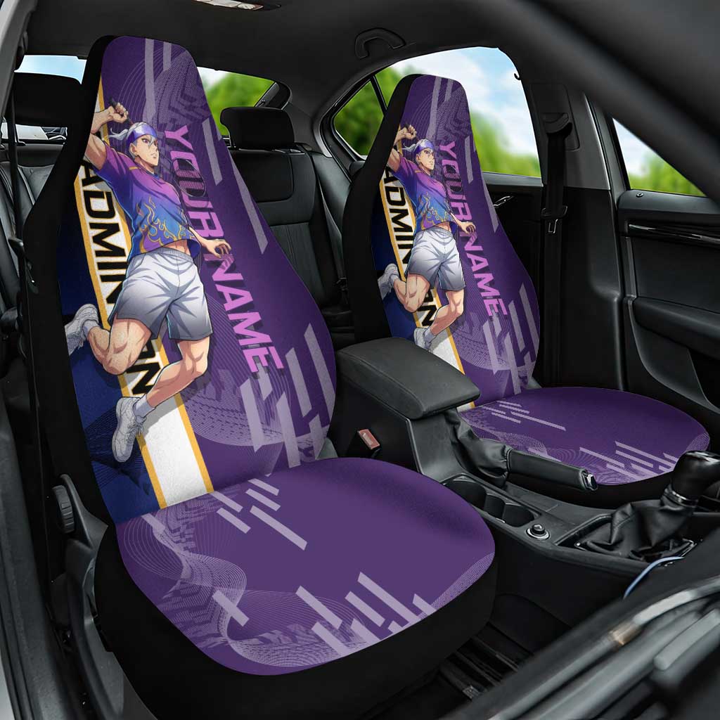 Personalized Tengen Uzui Demon Slayer Badminton Car Seat Cover with Racket Action Pose and Purple Black Graphic Design - The Mazicc