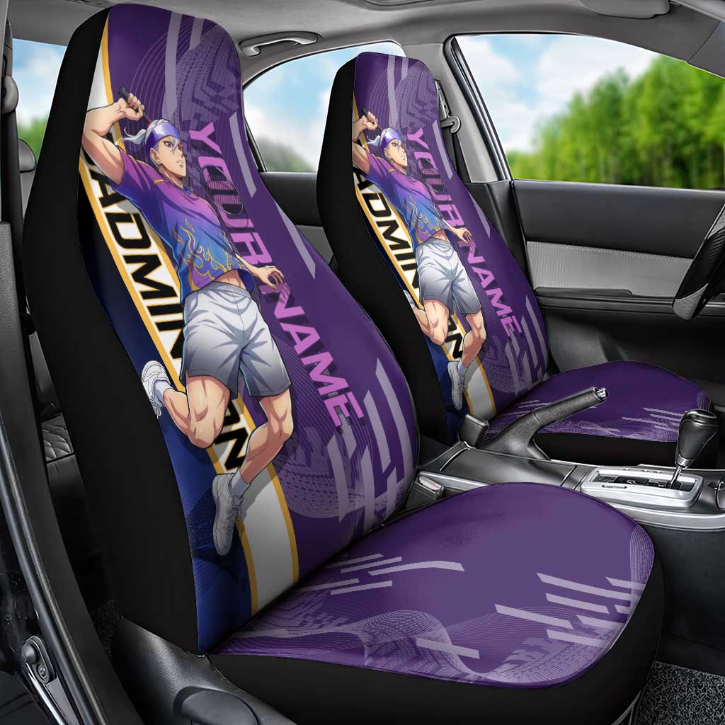 Personalized Tengen Uzui Demon Slayer Badminton Car Seat Cover with Racket Action Pose and Purple Black Graphic Design - The Mazicc