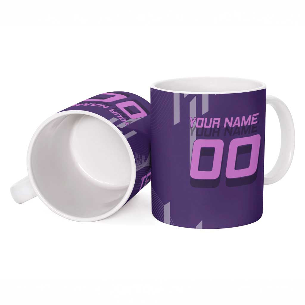Personalized Tengen Uzui Demon Slayer Badminton Ceramic Mug with Racket Action Pose and Purple Black Graphic Design - The Mazicc