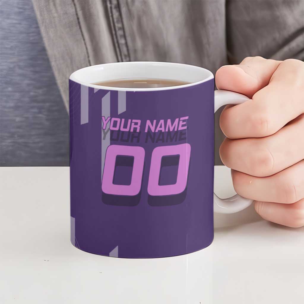 Personalized Tengen Uzui Demon Slayer Badminton Ceramic Mug with Racket Action Pose and Purple Black Graphic Design - The Mazicc