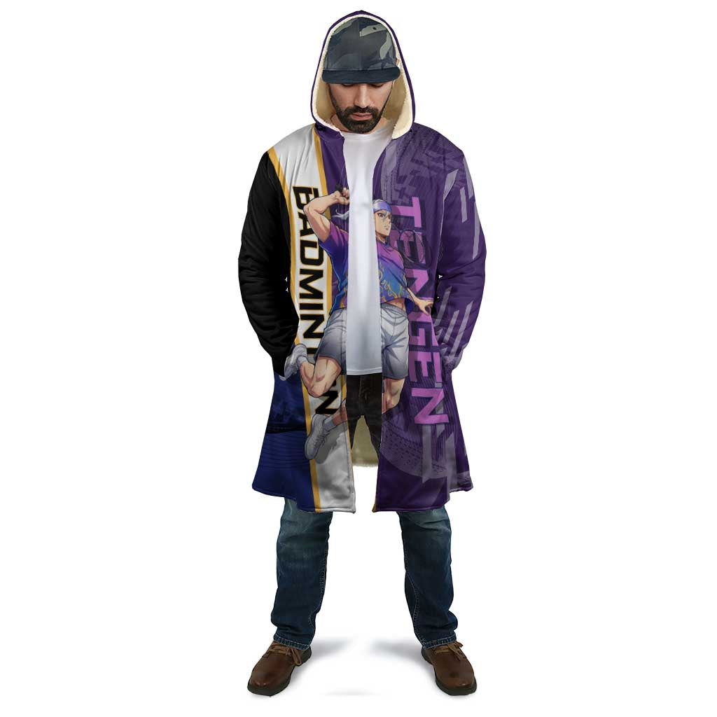 Personalized Tengen Uzui Demon Slayer Badminton Cloak with Racket Action Pose and Purple Black Graphic Design - The Mazicc
