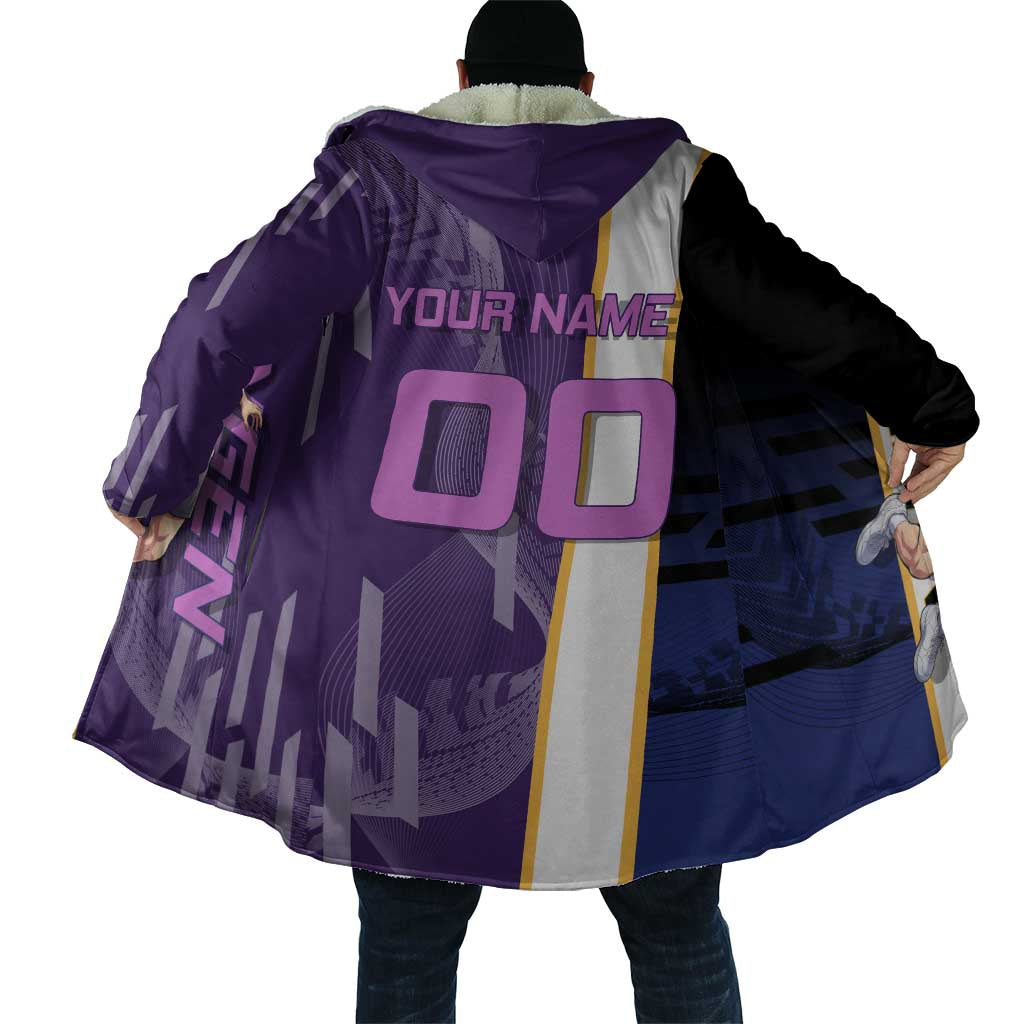 Personalized Tengen Uzui Demon Slayer Badminton Cloak with Racket Action Pose and Purple Black Graphic Design - The Mazicc