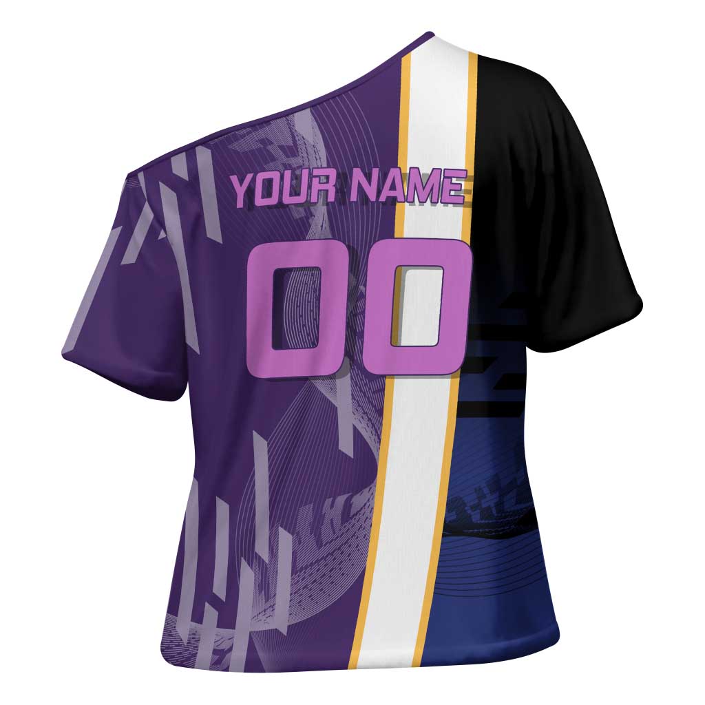 Personalized Tengen Uzui Demon Slayer Badminton Cross Shoulder Shirt with Racket Action Pose and Purple Black Graphic Design - The Mazicc