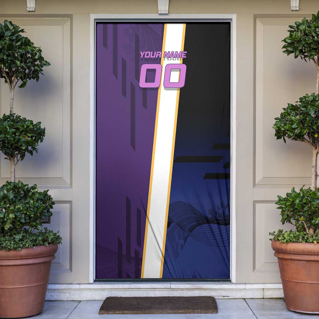 Personalized Tengen Uzui Demon Slayer Badminton Door Cover with Racket Action Pose and Purple Black Graphic Design - The Mazicc