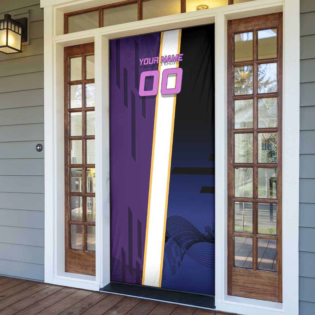 Personalized Tengen Uzui Demon Slayer Badminton Door Cover with Racket Action Pose and Purple Black Graphic Design - The Mazicc