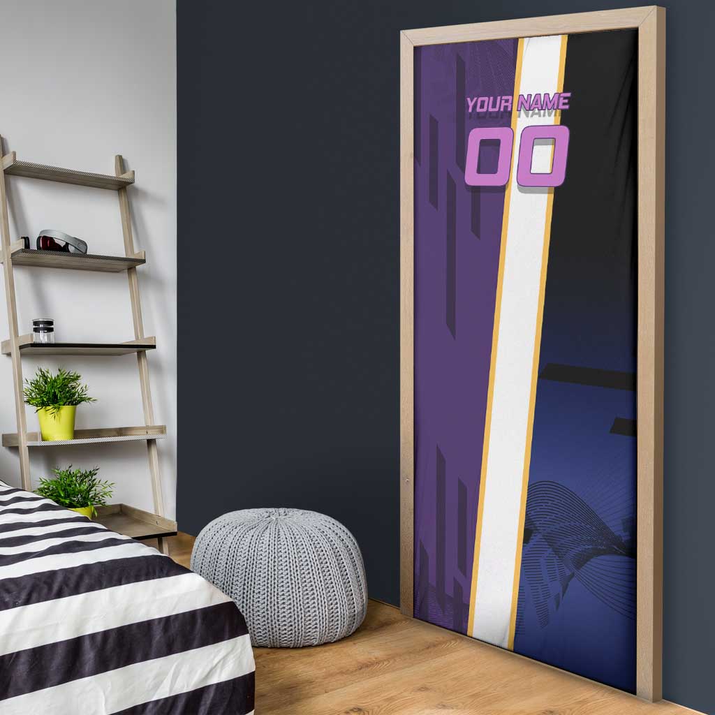 Personalized Tengen Uzui Demon Slayer Badminton Door Cover with Racket Action Pose and Purple Black Graphic Design - The Mazicc