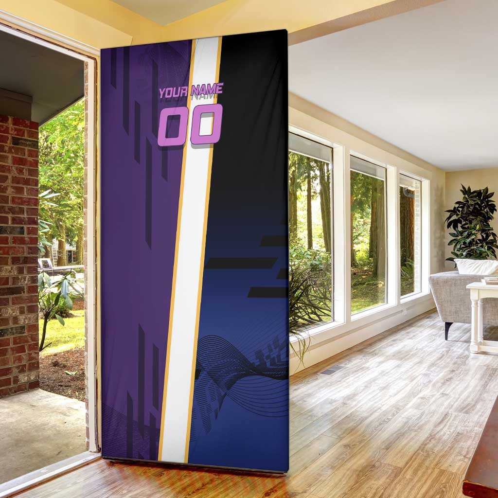 Personalized Tengen Uzui Demon Slayer Badminton Door Cover with Racket Action Pose and Purple Black Graphic Design - The Mazicc
