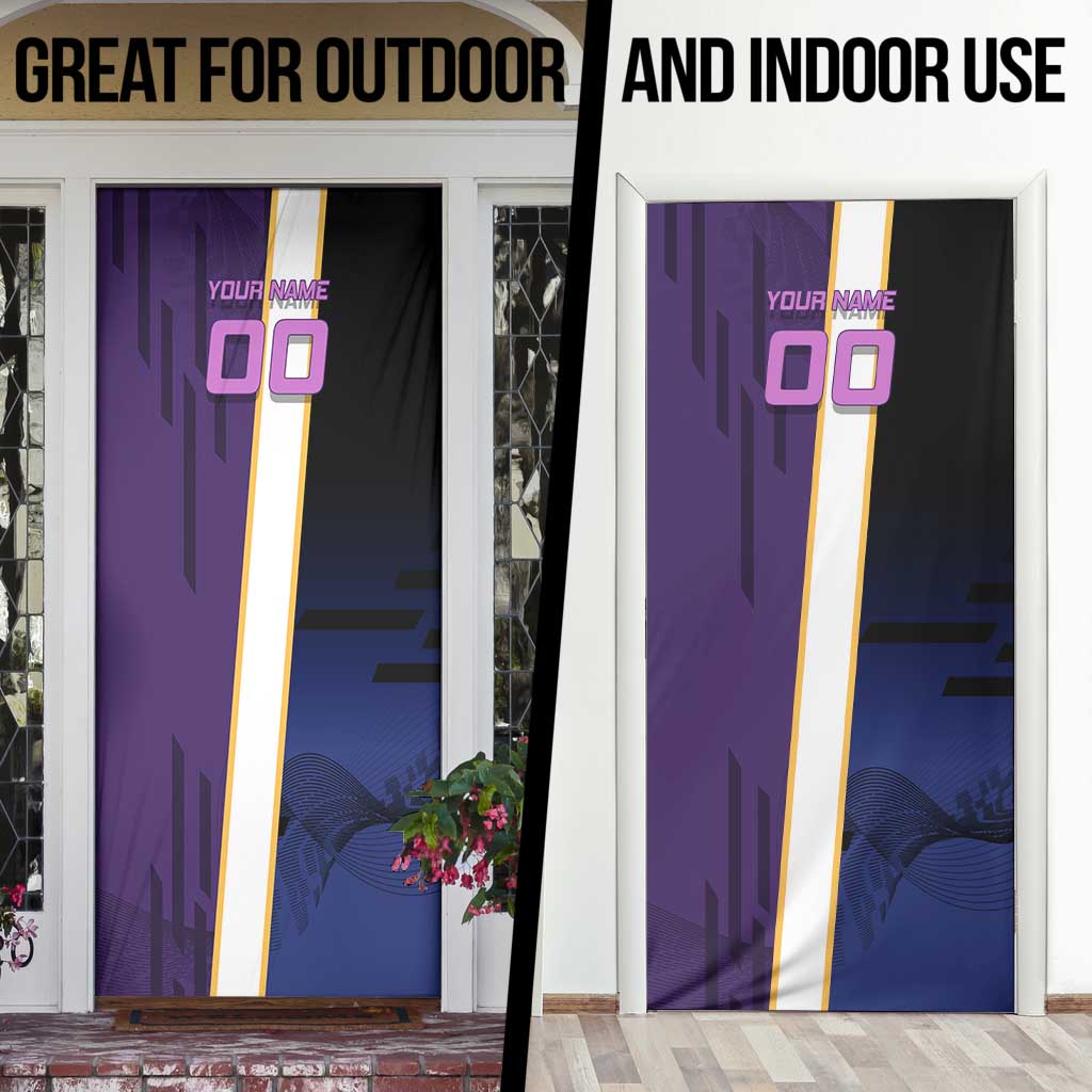 Personalized Tengen Uzui Demon Slayer Badminton Door Cover with Racket Action Pose and Purple Black Graphic Design - The Mazicc