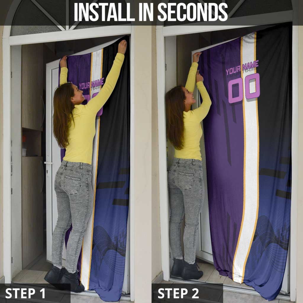 Personalized Tengen Uzui Demon Slayer Badminton Door Cover with Racket Action Pose and Purple Black Graphic Design - The Mazicc