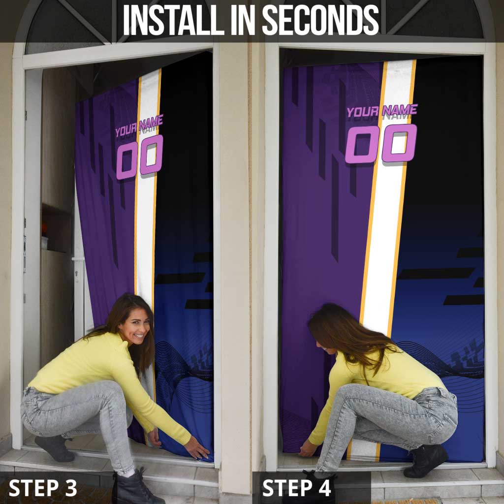 Personalized Tengen Uzui Demon Slayer Badminton Door Cover with Racket Action Pose and Purple Black Graphic Design - The Mazicc