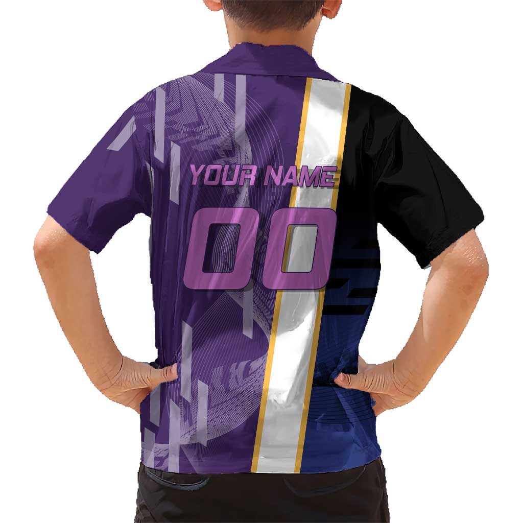 Personalized Tengen Uzui Demon Slayer Badminton Family Matching Off Shoulder Short Dress and Hawaiian Shirt with Racket Action Pose and Purple Black Graphic Design
