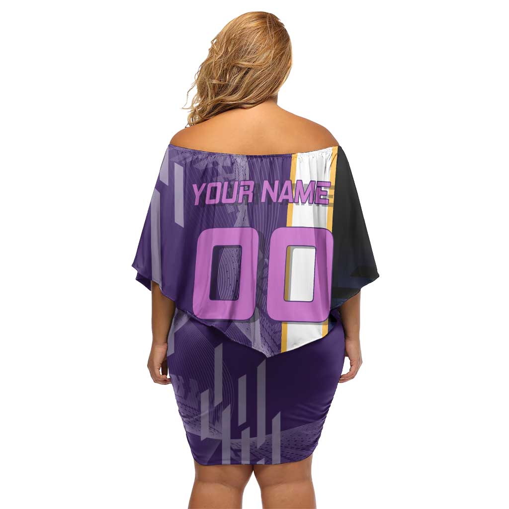 Personalized Tengen Uzui Demon Slayer Badminton Family Matching Off Shoulder Short Dress and Hawaiian Shirt with Racket Action Pose and Purple Black Graphic Design