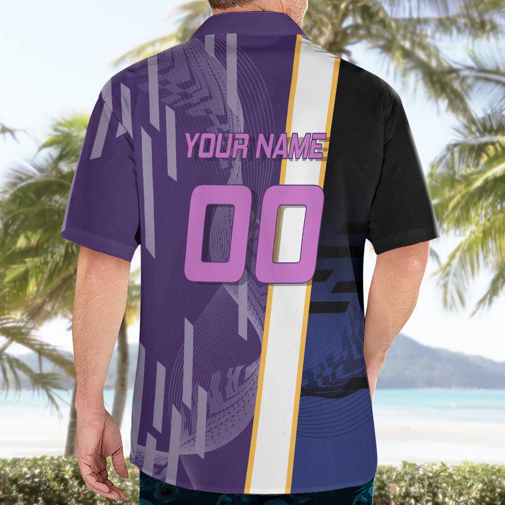 Personalized Tengen Uzui Demon Slayer Badminton Hawaiian Shirt with Racket Action Pose and Purple Black Graphic Design - The Mazicc